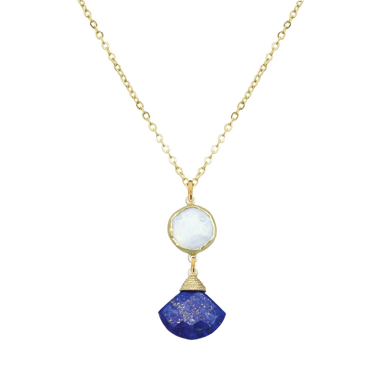 Gemstone and Pearl Fan Necklace - 2 color options