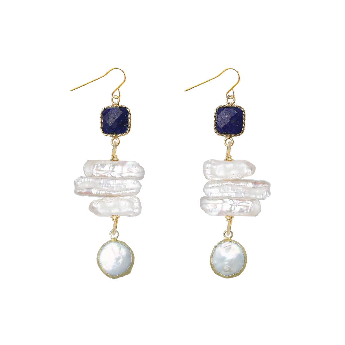 Gemstone and Stick Pearl Drop Earrings - 4 color options