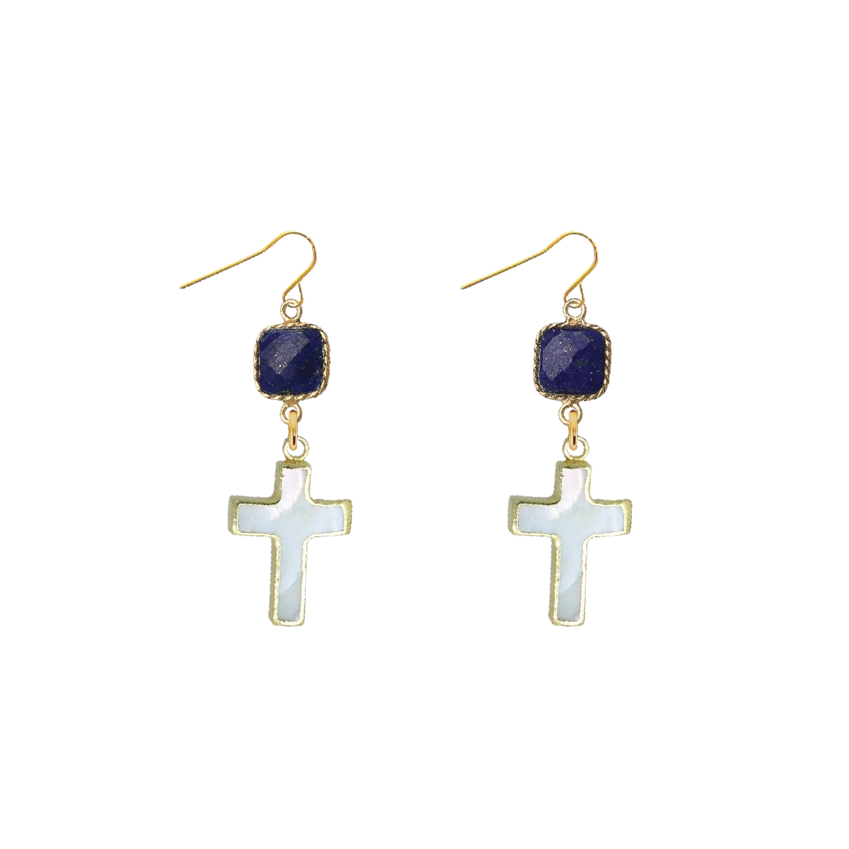 Gemstone and Mother of Pearl Cross Earrings - 4 color options