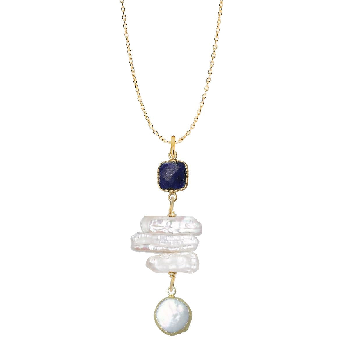 Gemstone and Stick Pearl Drop Necklace - 4 color options Robyn Canady Lapis 