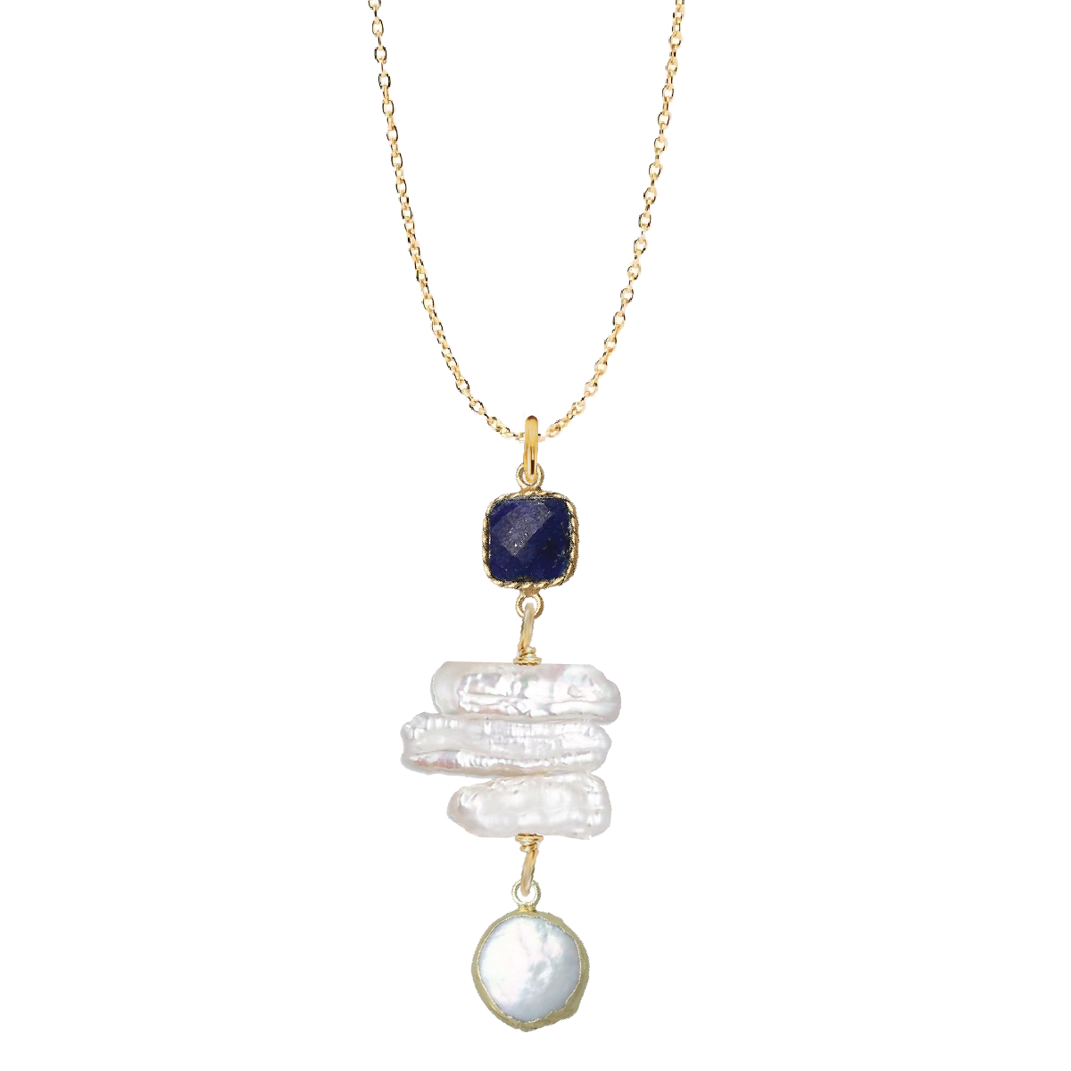 Gemstone and Stick Pearl Drop Necklace - 4 color options