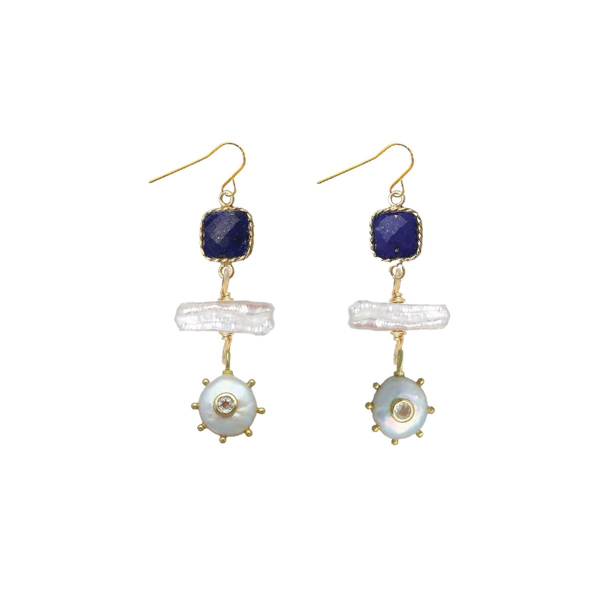 Gemstone, Freshwater Pearl and White Topaz Earrings - 4 color options