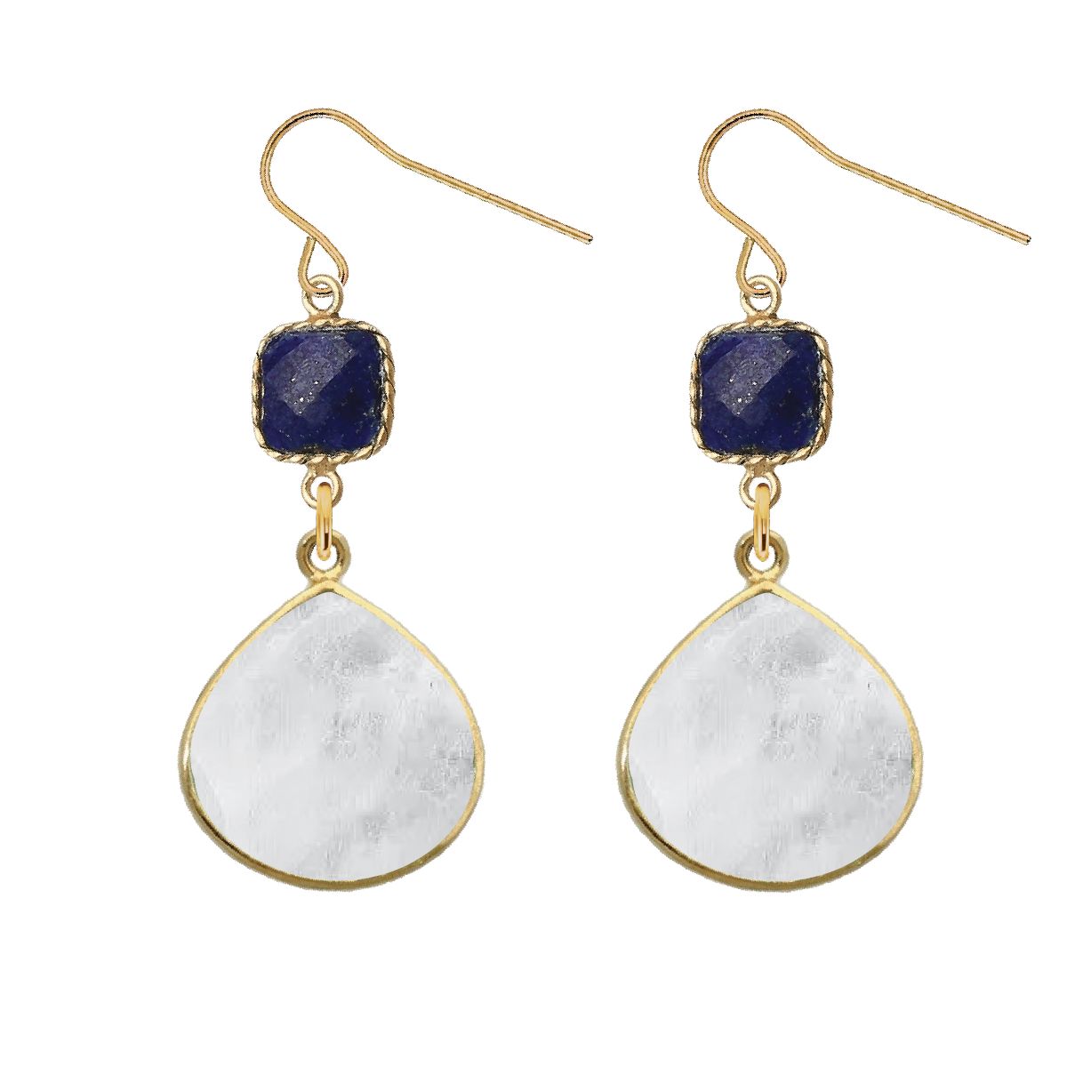Gemstone and Moonstone Slice Earrings - 4 color options Robyn Canady Lapis 