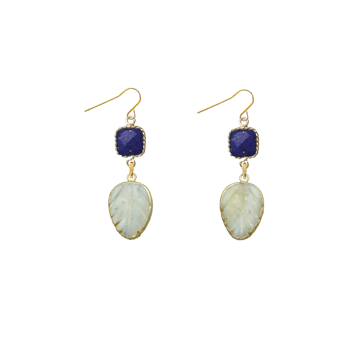 Gemstone and Mother of Pearl Leaf Earrings - 4 color options