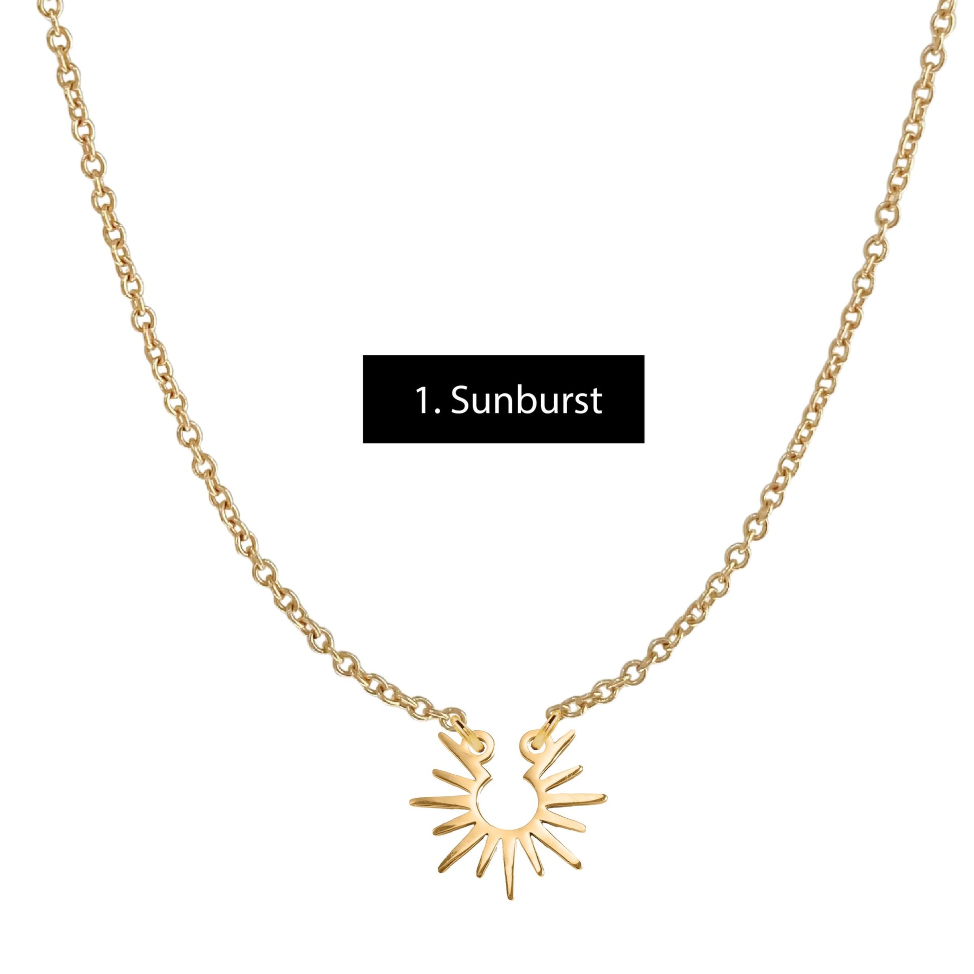 Gold Everyday Layering Necklace - 11 Pendant Options - Tarnish Resistant, Waterproof, Hypoallergenic Robyn Canady Gold 1. Sunburst 