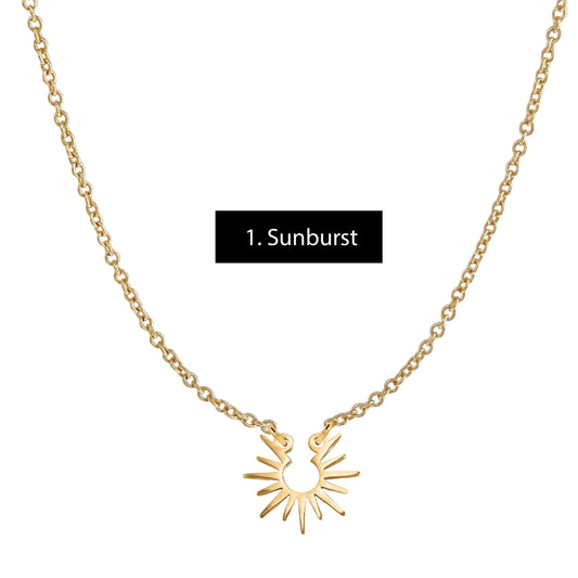 Gold Everyday Layering Necklace - 11 Pendant Options - Tarnish Resistant, Waterproof, Hypoallergenic Robyn Canady Gold 1. Sunburst 