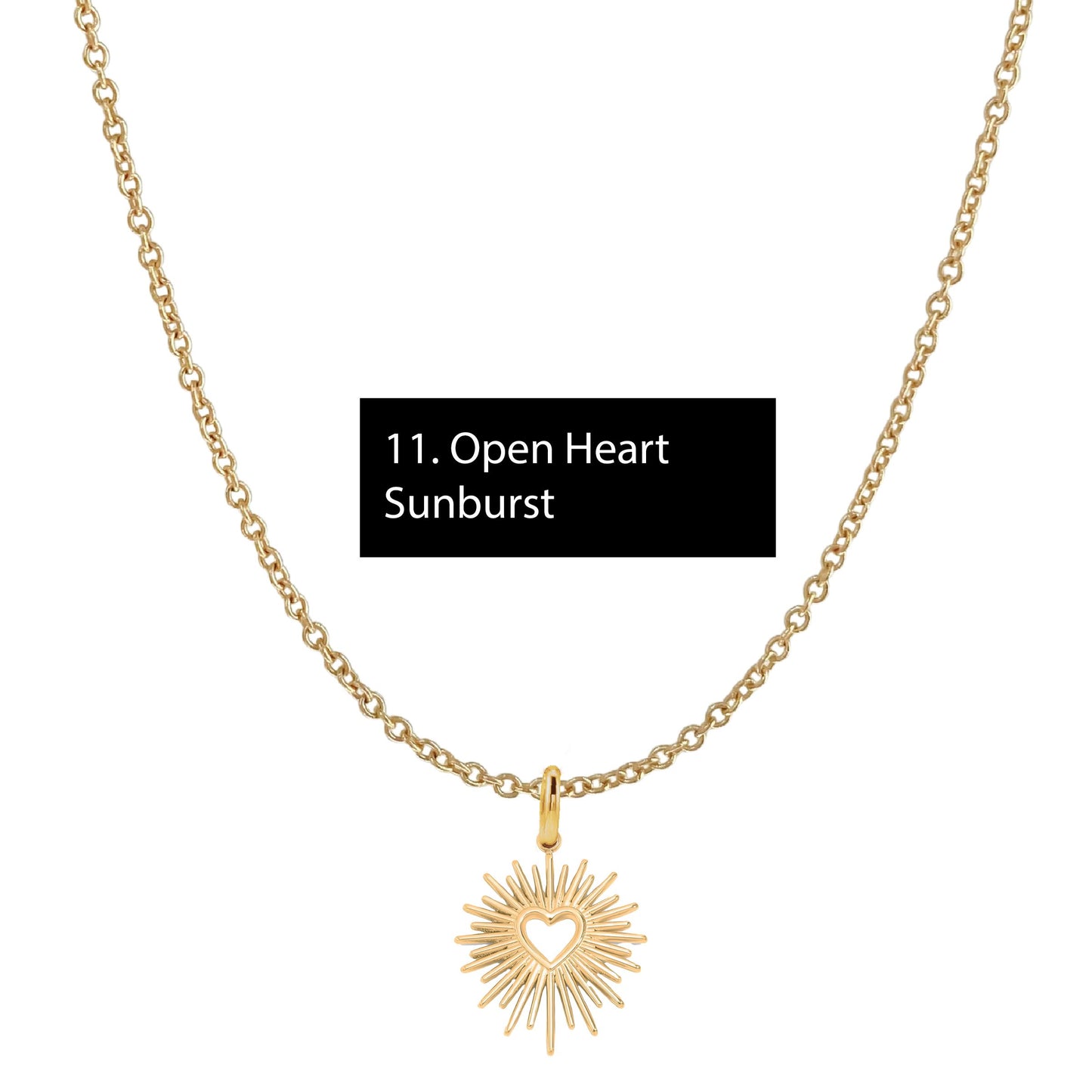 Gold Everyday Layering Necklace - 11 Pendant Options - Tarnish Resistant, Waterproof, Hypoallergenic Robyn Canady Gold 11. Open Heart Sunburst 