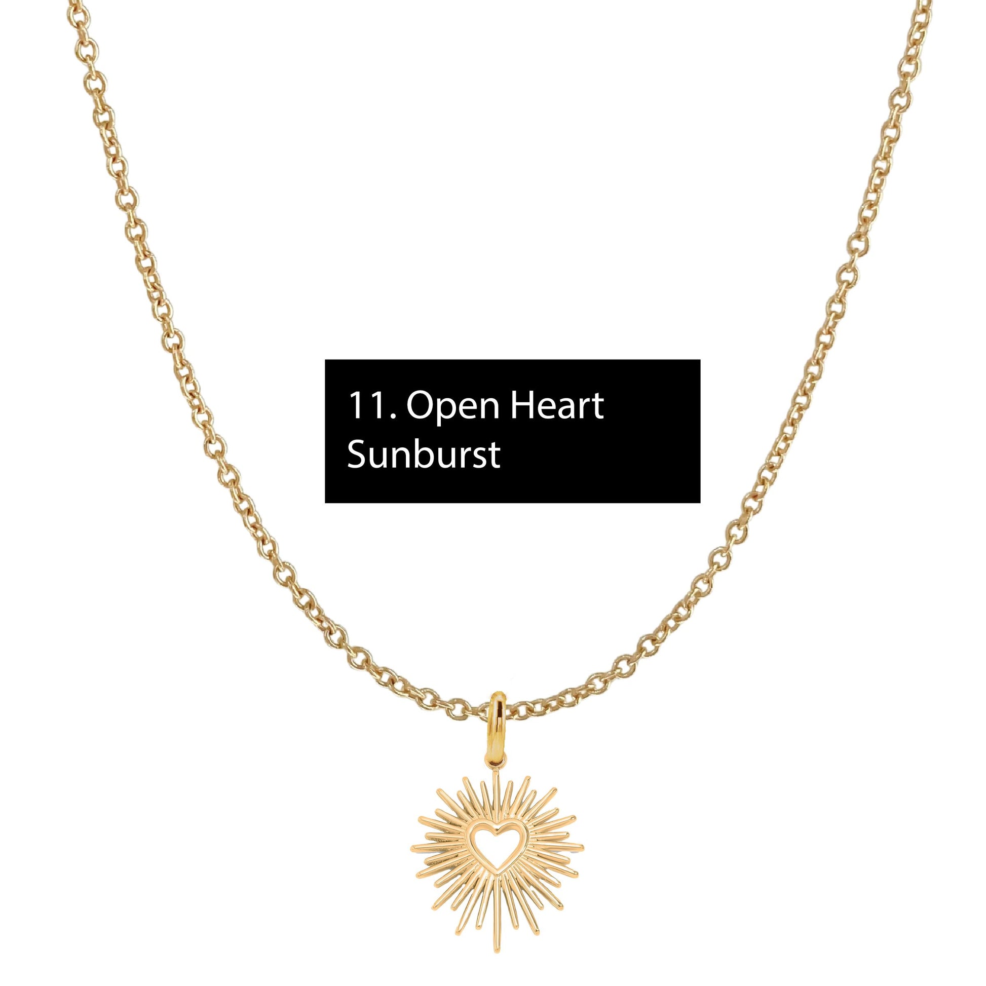 Gold Everyday Layering Necklace - 11 Pendant Options - Tarnish Resistant, Waterproof, Hypoallergenic Robyn Canady Gold 11. Open Heart Sunburst 