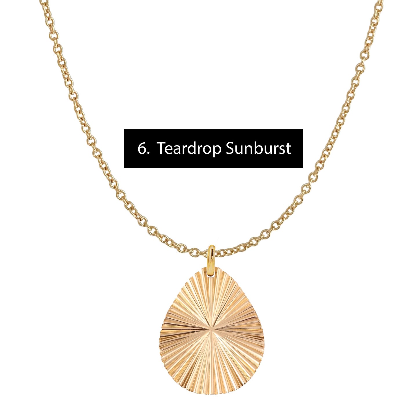 Gold Everyday Layering Necklace - 11 Pendant Options - Tarnish Resistant, Waterproof, Hypoallergenic Robyn Canady Gold 6. Teardrop Sunburst 