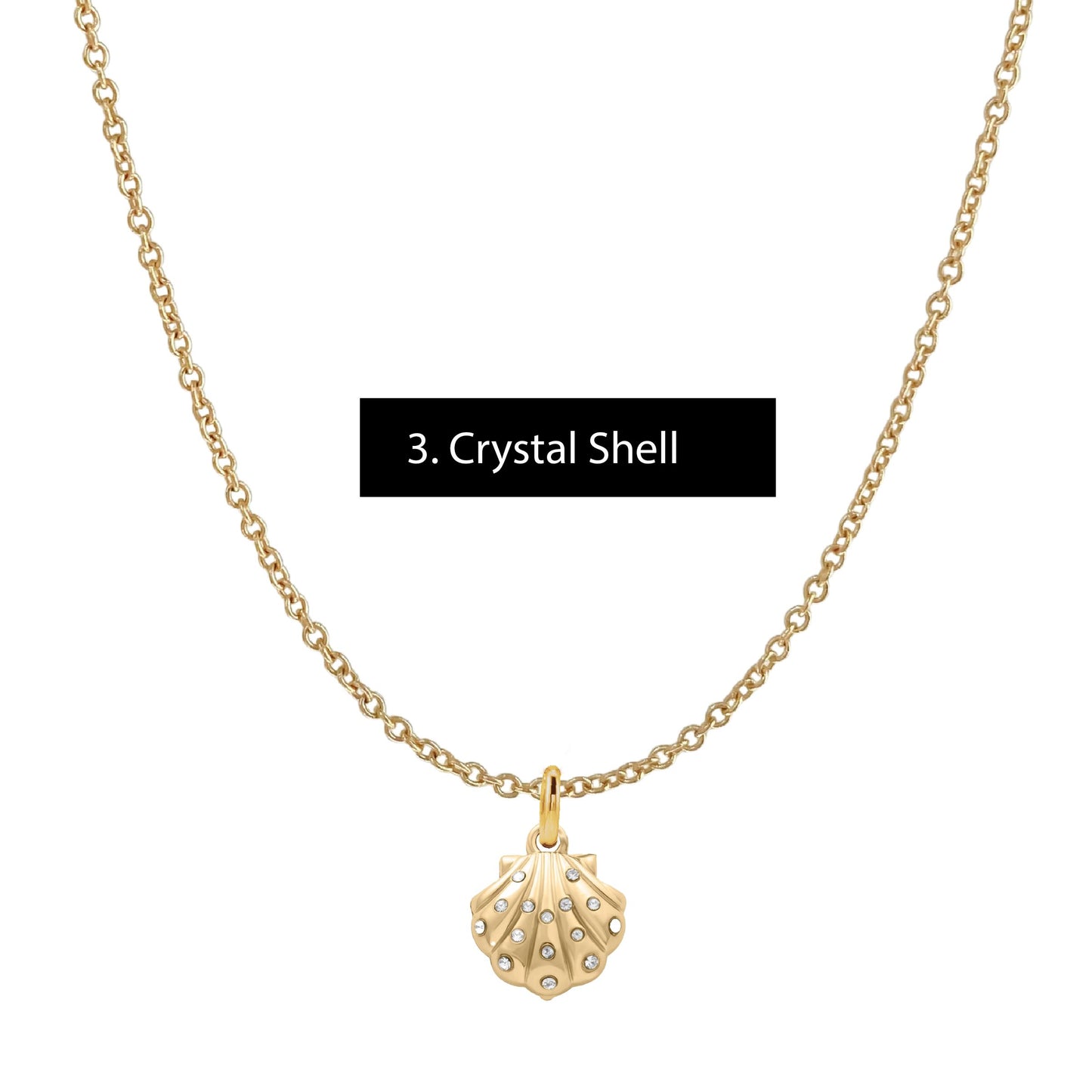 Gold Everyday Layering Necklace - 11 Pendant Options - Tarnish Resistant, Waterproof, Hypoallergenic Robyn Canady Gold 3. Crystal Shell 