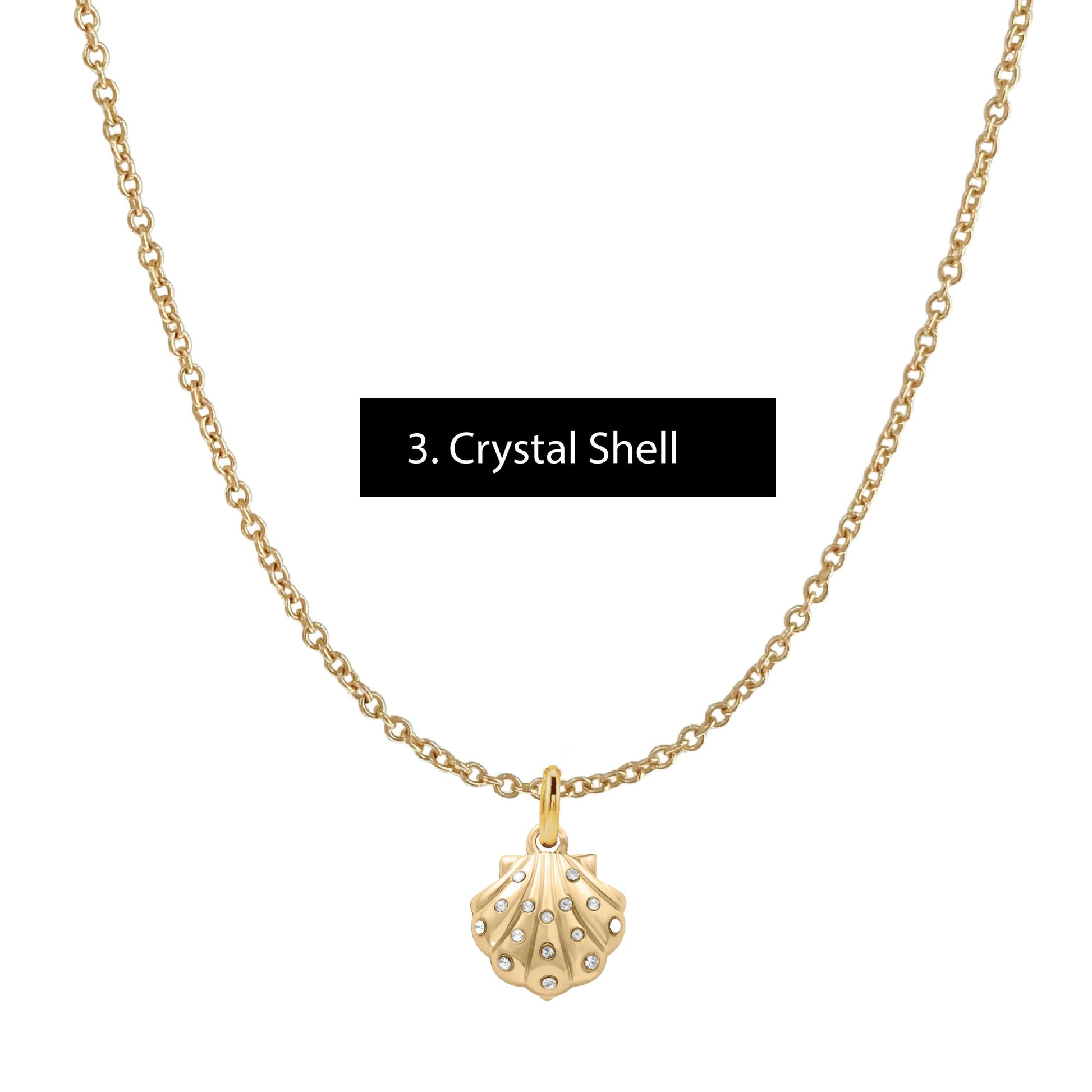 Gold Everyday Layering Necklace - 11 Pendant Options - Tarnish Resistant, Waterproof, Hypoallergenic Robyn Canady Gold 3. Crystal Shell 