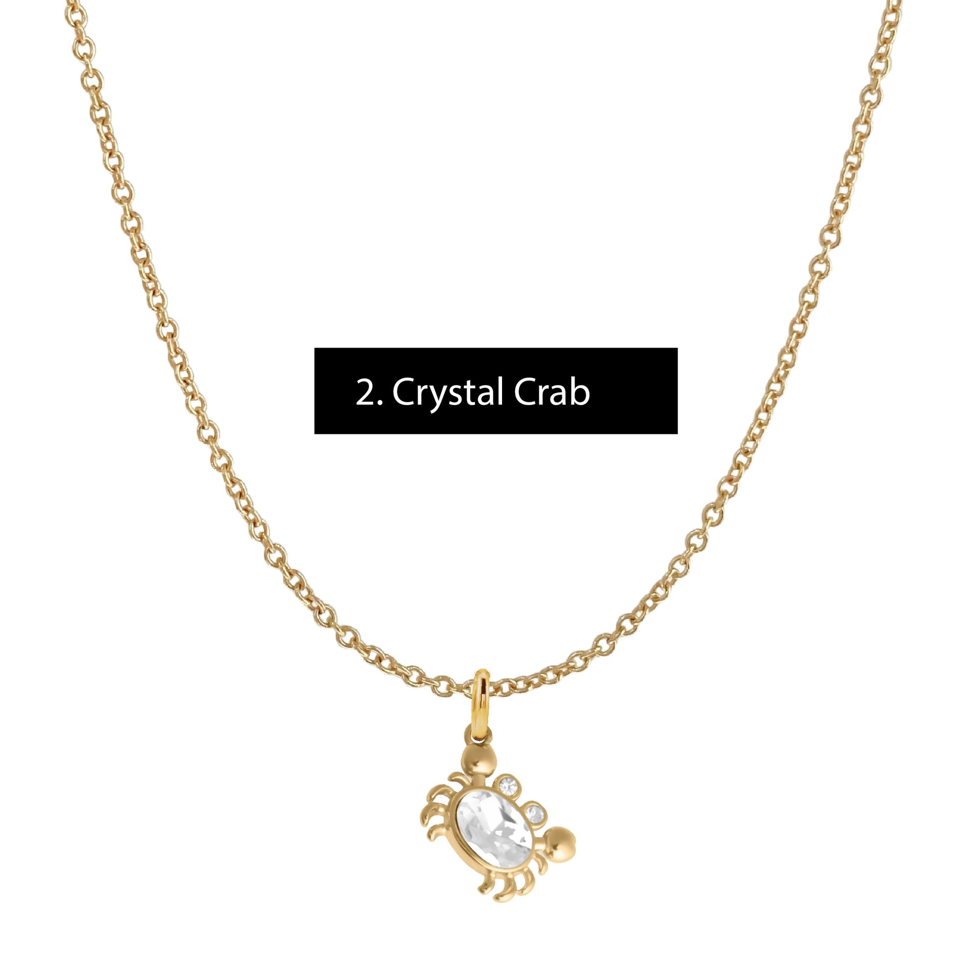 Gold Everyday Layering Necklace - 11 Pendant Options - Tarnish Resistant, Waterproof, Hypoallergenic Robyn Canady Gold 2. Crystal Crab 