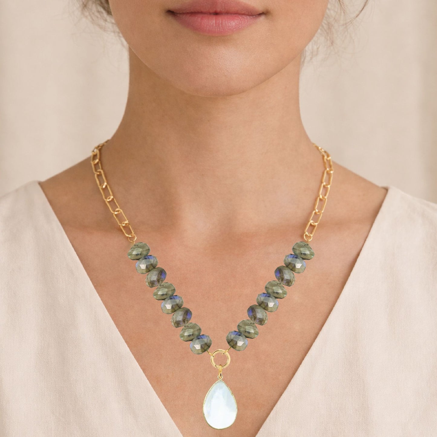 Natasha Labradorite and Mother of Pearl Statement Necklace Necklace Robyn Canady 