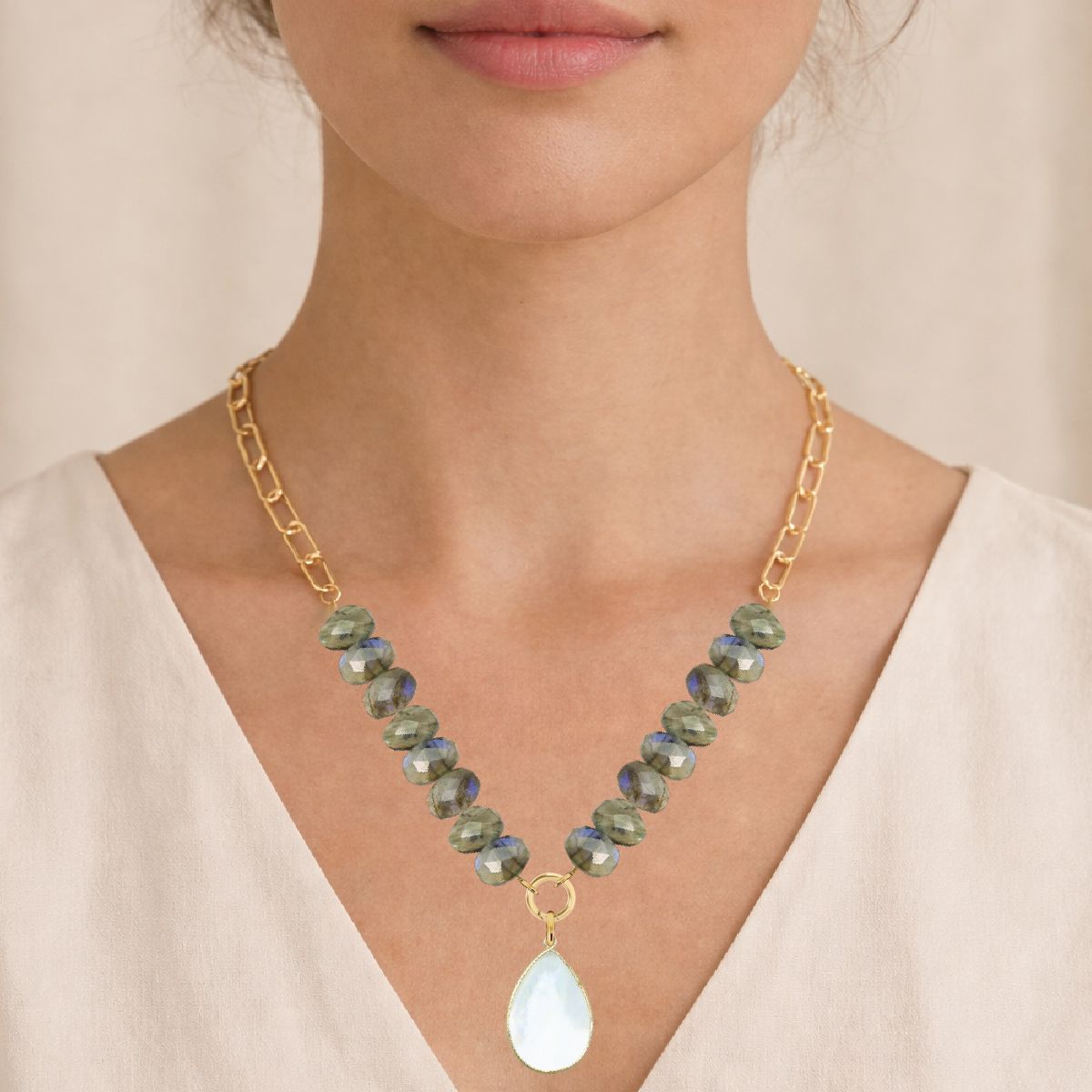 Labradorite and Mother of Pearl Statement Necklace Necklace Robyn Canady 