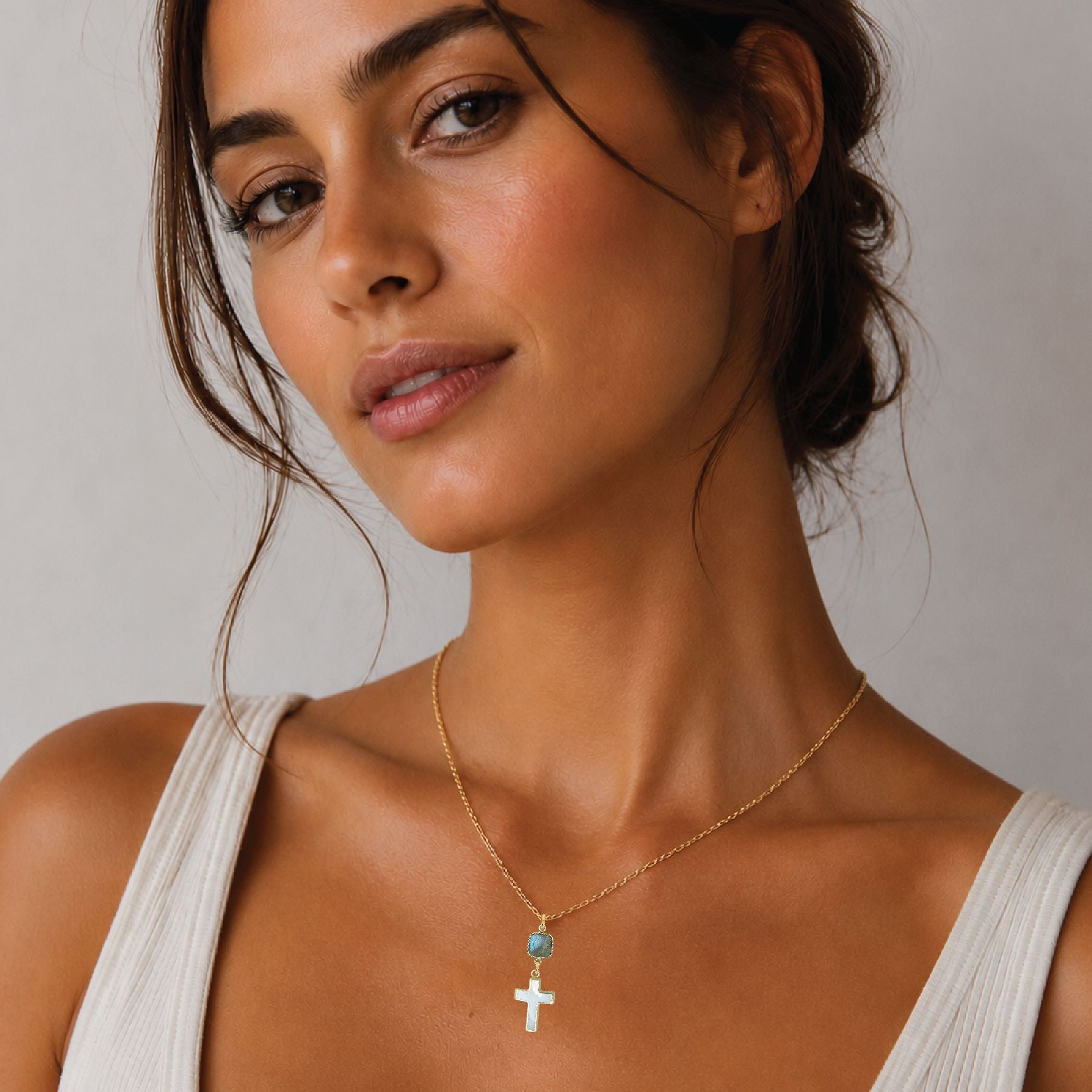 Gemstone and Mother of Pearl Cross Necklace - 4 color options Robyn Canady 