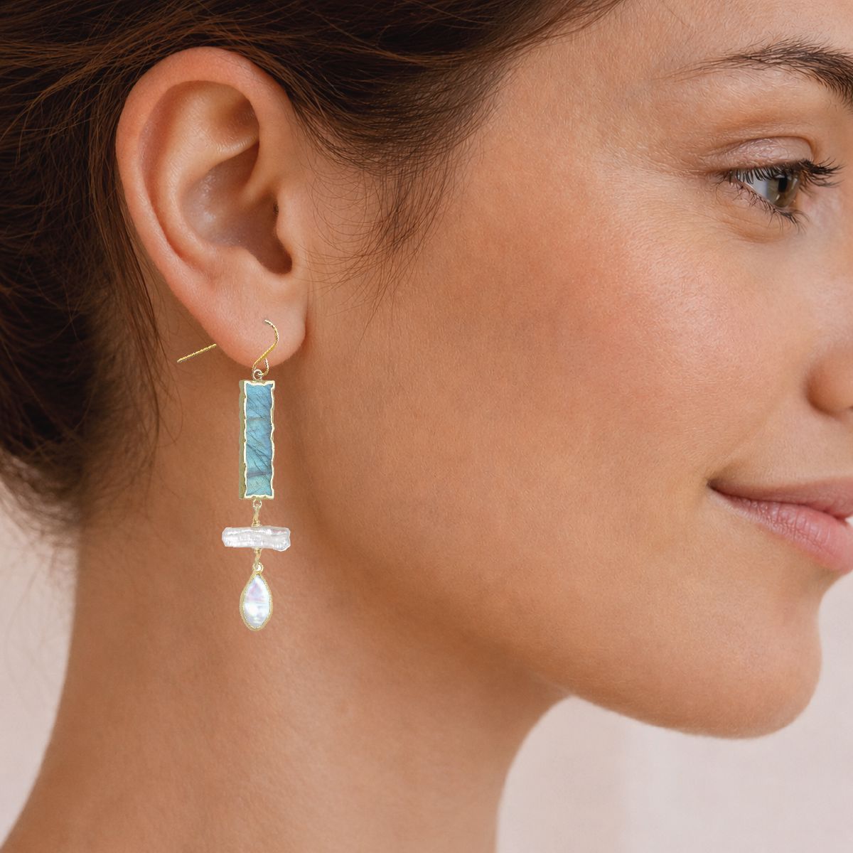 Long Labradorite and Pearl Drop Earrings Robyn Canady 