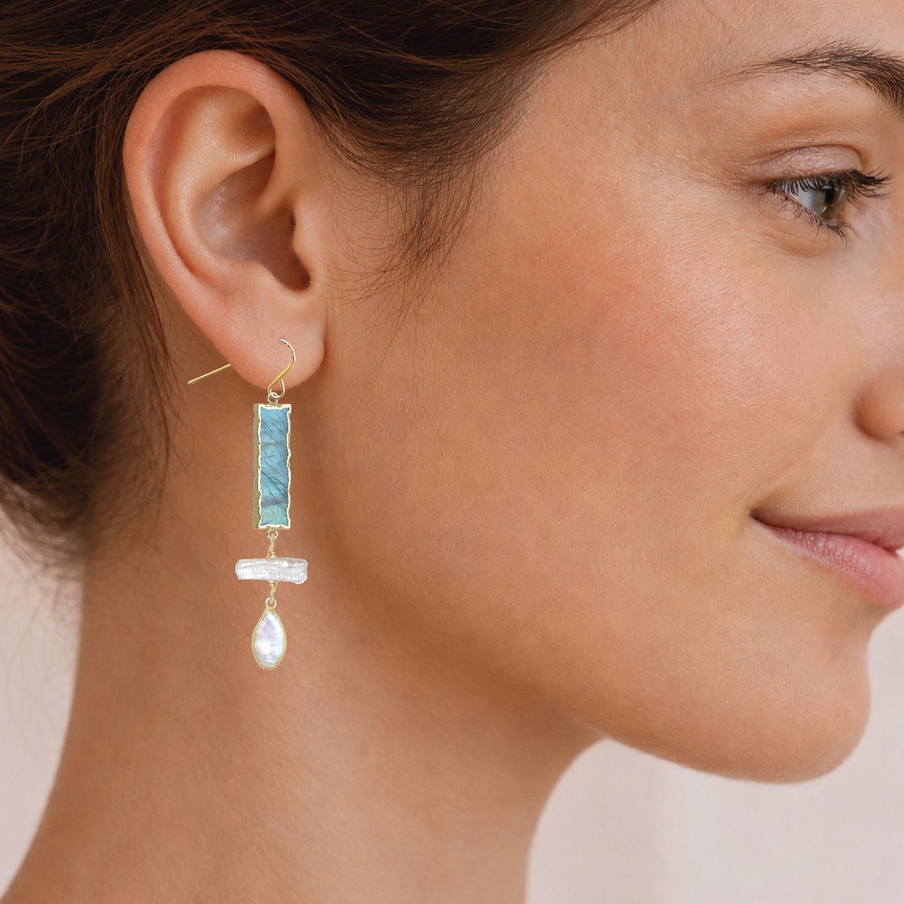 Long Labradorite and Pearl Drop Earrings Robyn Canady 