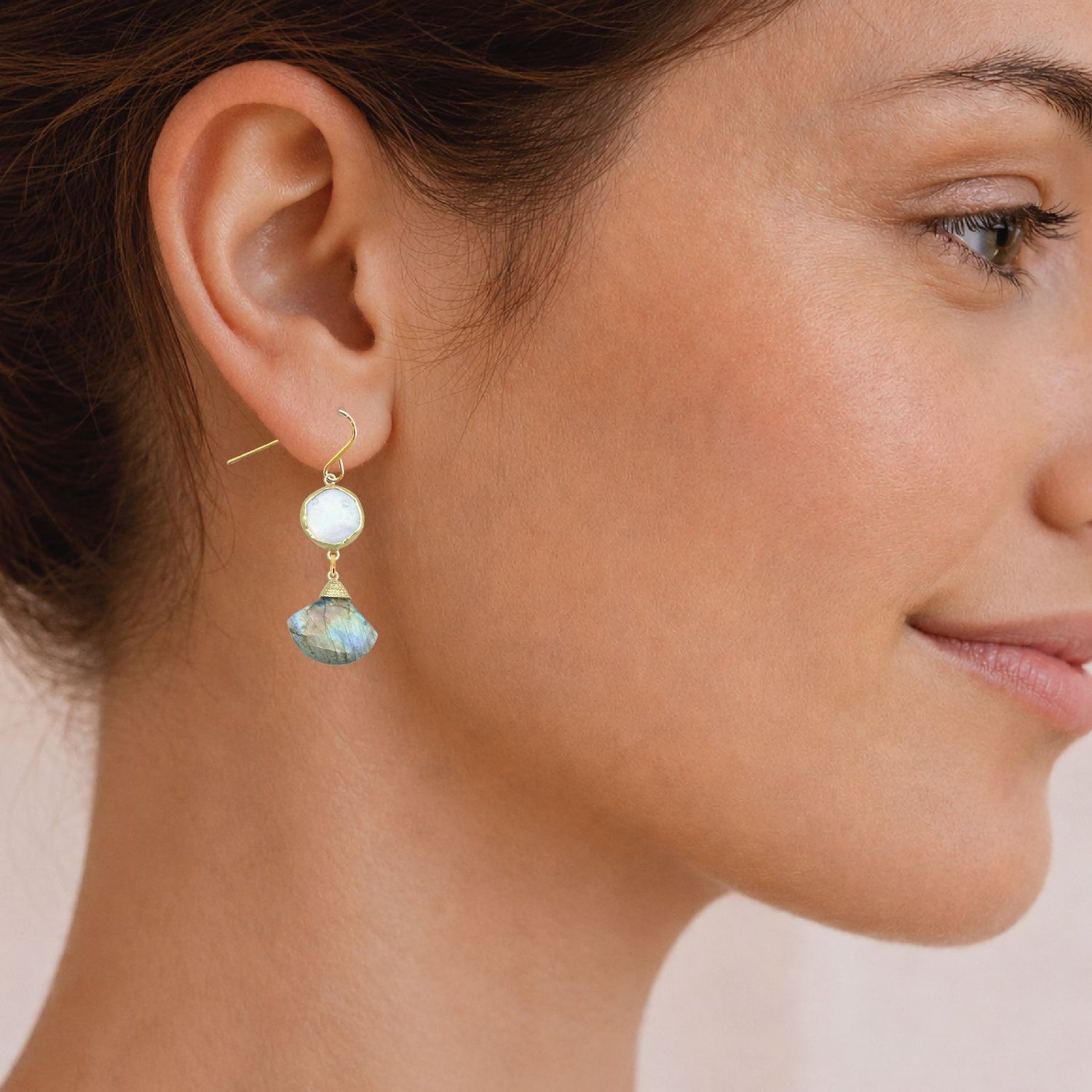 Labradorite and Pearl Fan Earrings Robyn Canady 