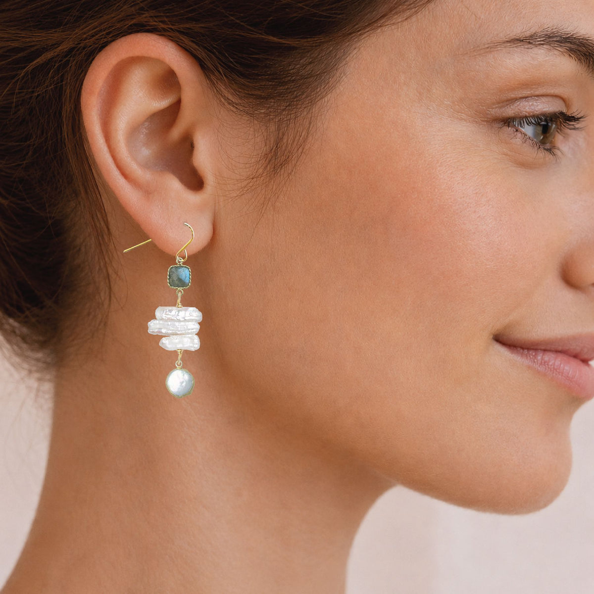 Labradorite and Stick Pearl Drop Earrings Robyn Canady 