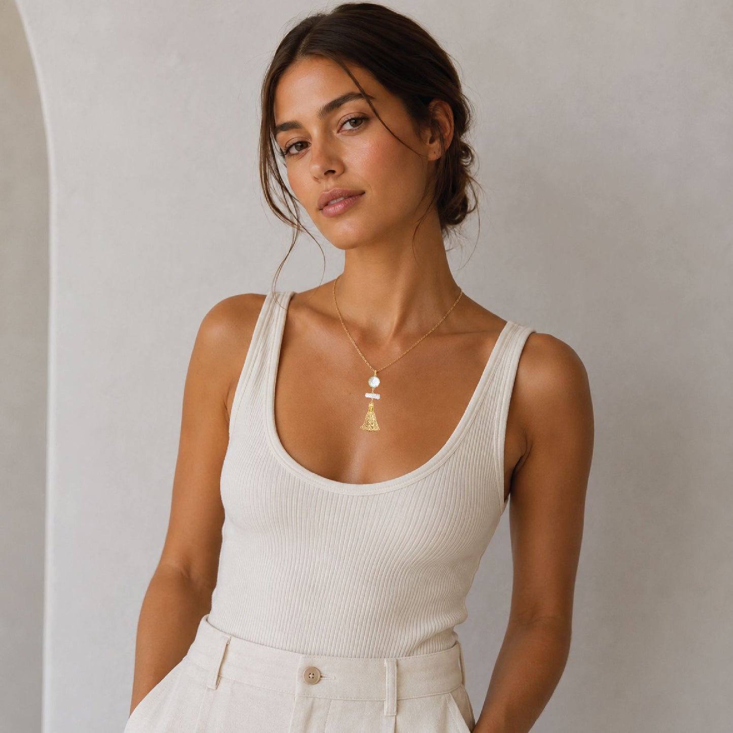 Pearl and Gold Tassel Necklace Robyn Canady 