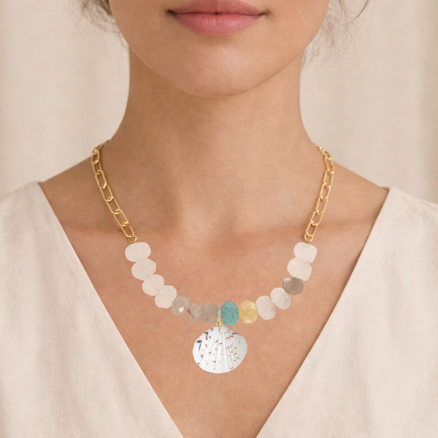 Amazonite Statement Necklace with Large Shell Pendant Robyn Canady 