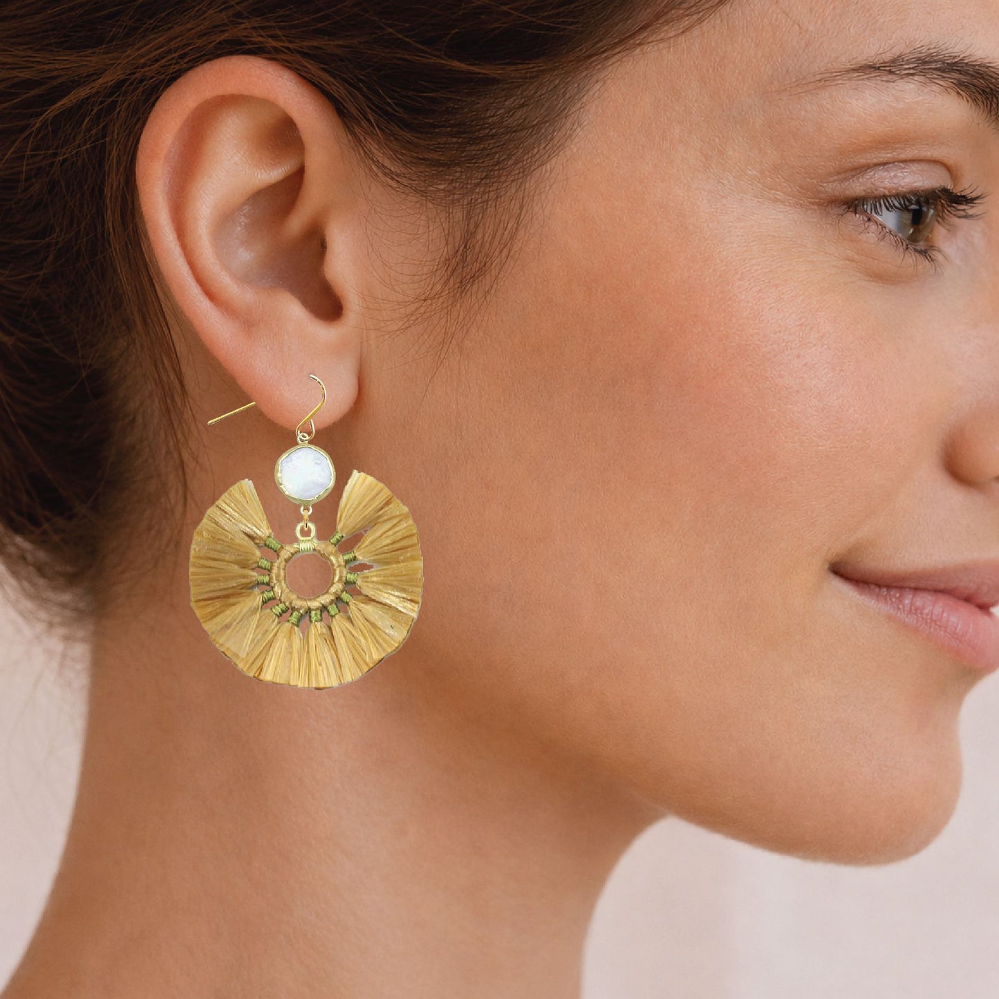 Pearl and Raffia Fan Earrings Robyn Canady 