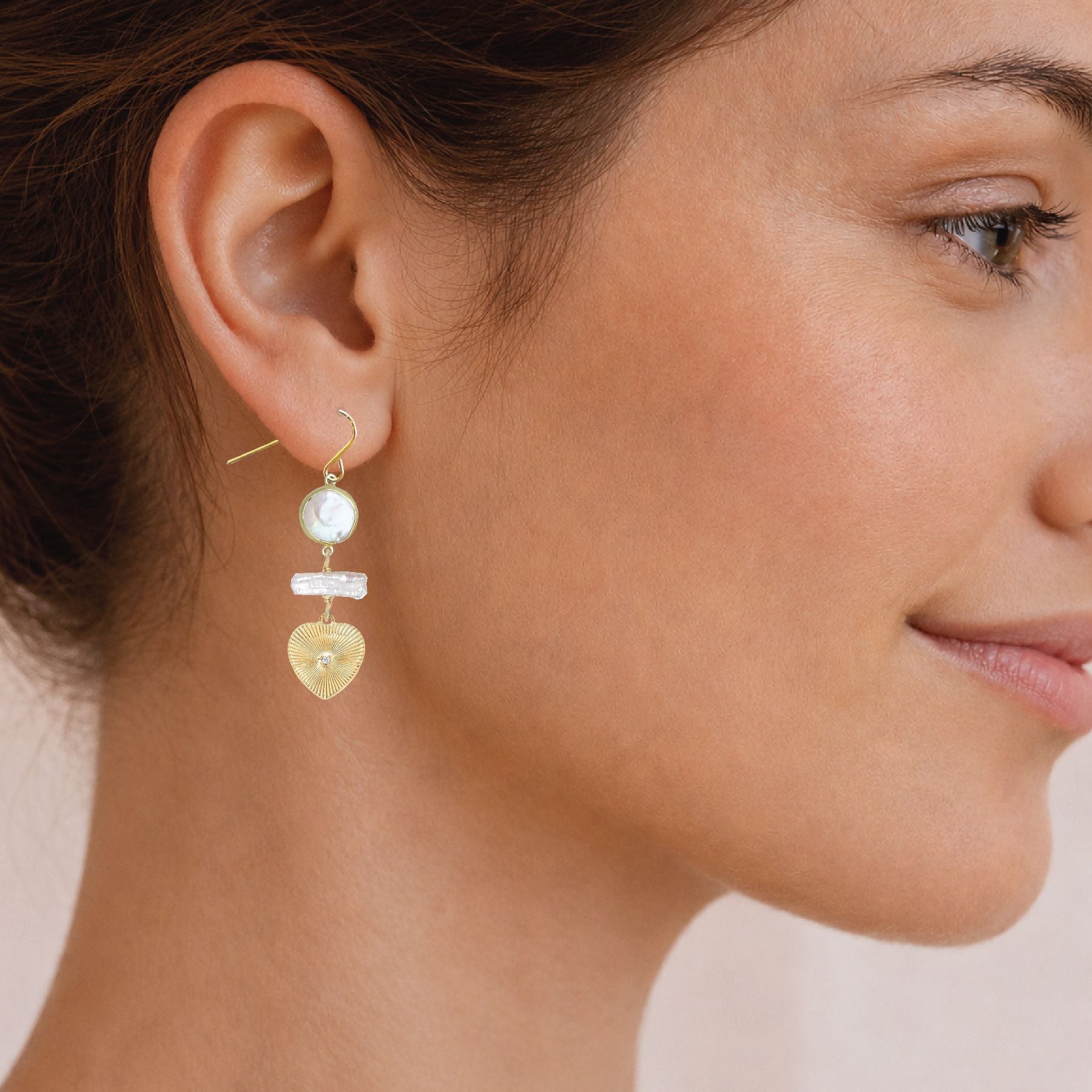 Freshwater Pearl Stick and Heart Crystal Earrings Robyn Canady 
