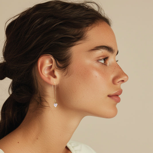 LoveSpell Long Tiny Heart Earrings - I need more love in my life - Rose Quartz Earrings Robyn Canady 