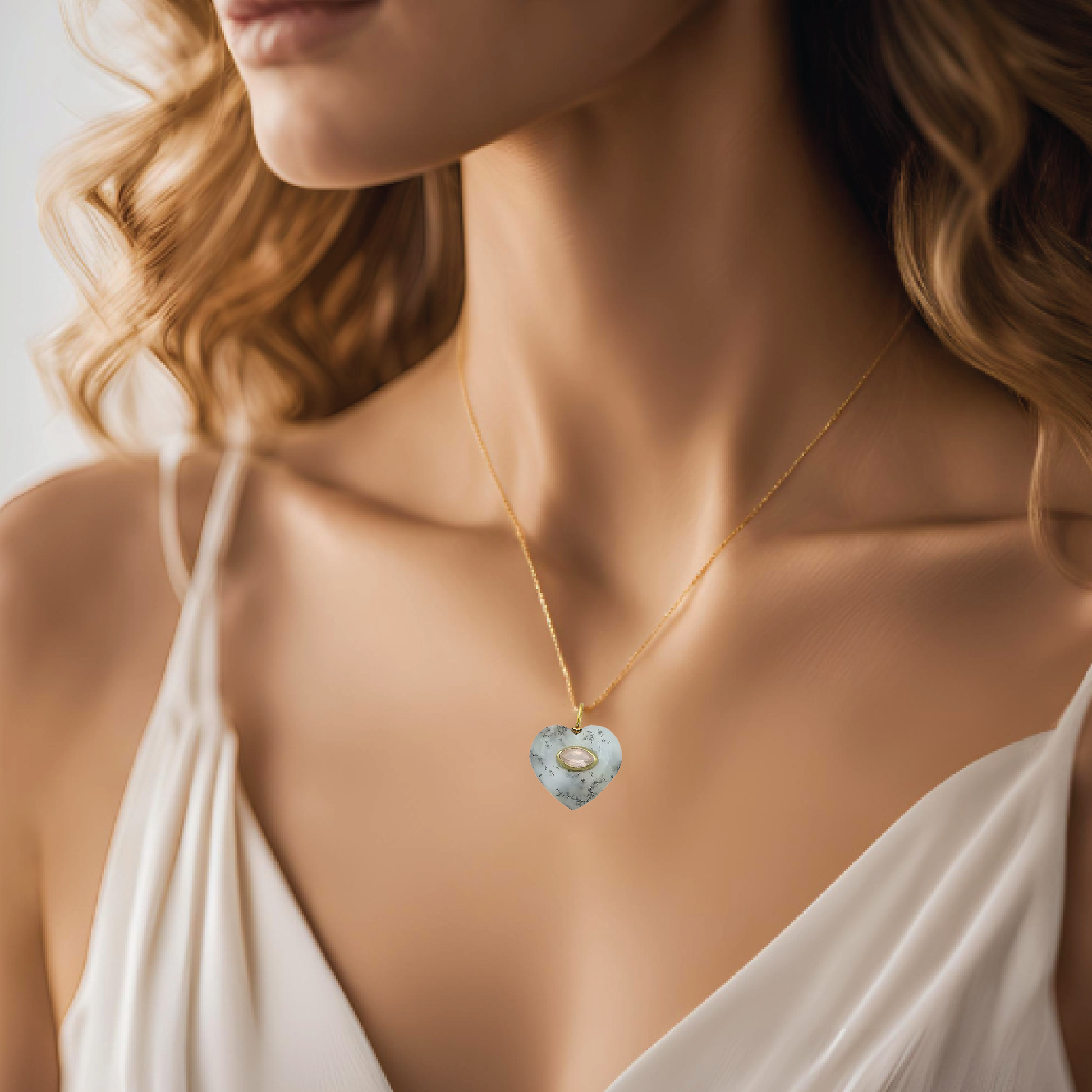 LoveSpell Heart Necklace - I need more love in my life - Dendrite Opal + Rose Quartz) Necklace Robyn Canady 