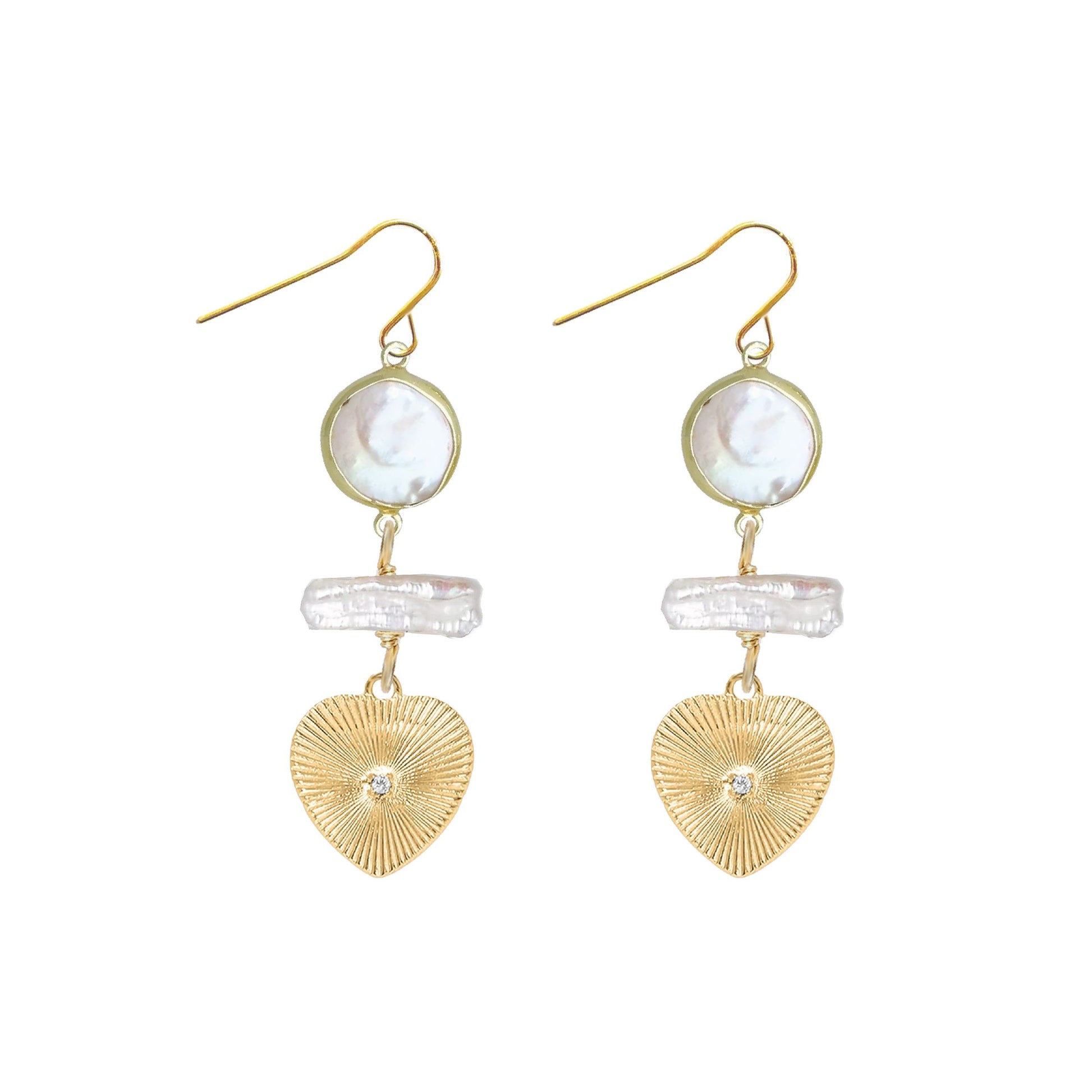 Freshwater Pearl Stick and Heart Crystal Earrings Robyn Canady 
