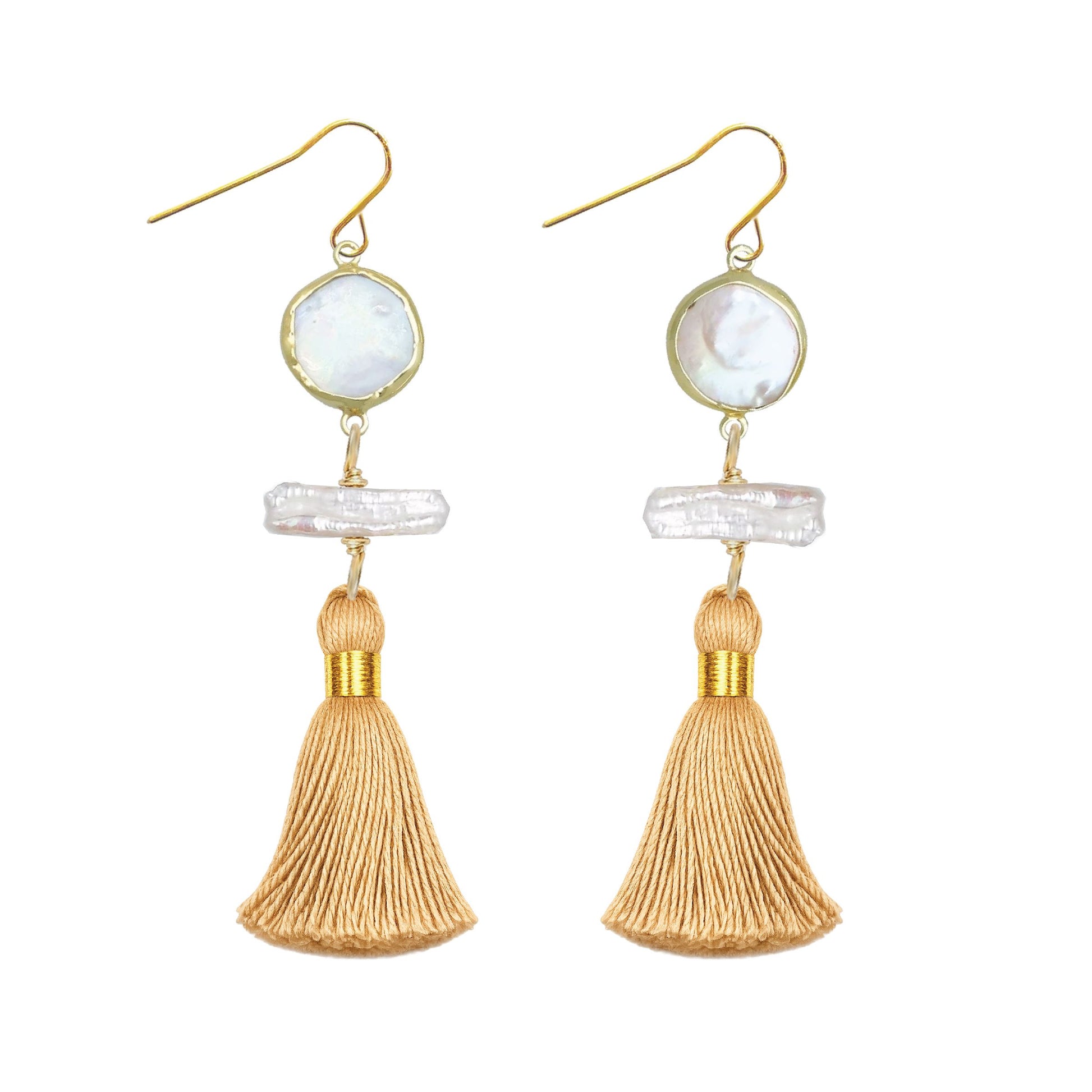 Long Pearl and Gold Tassel Earrings Robyn Canady 