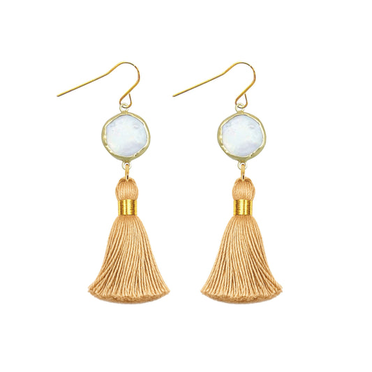Pearl and Gold Tassel Earrings Robyn Canady 