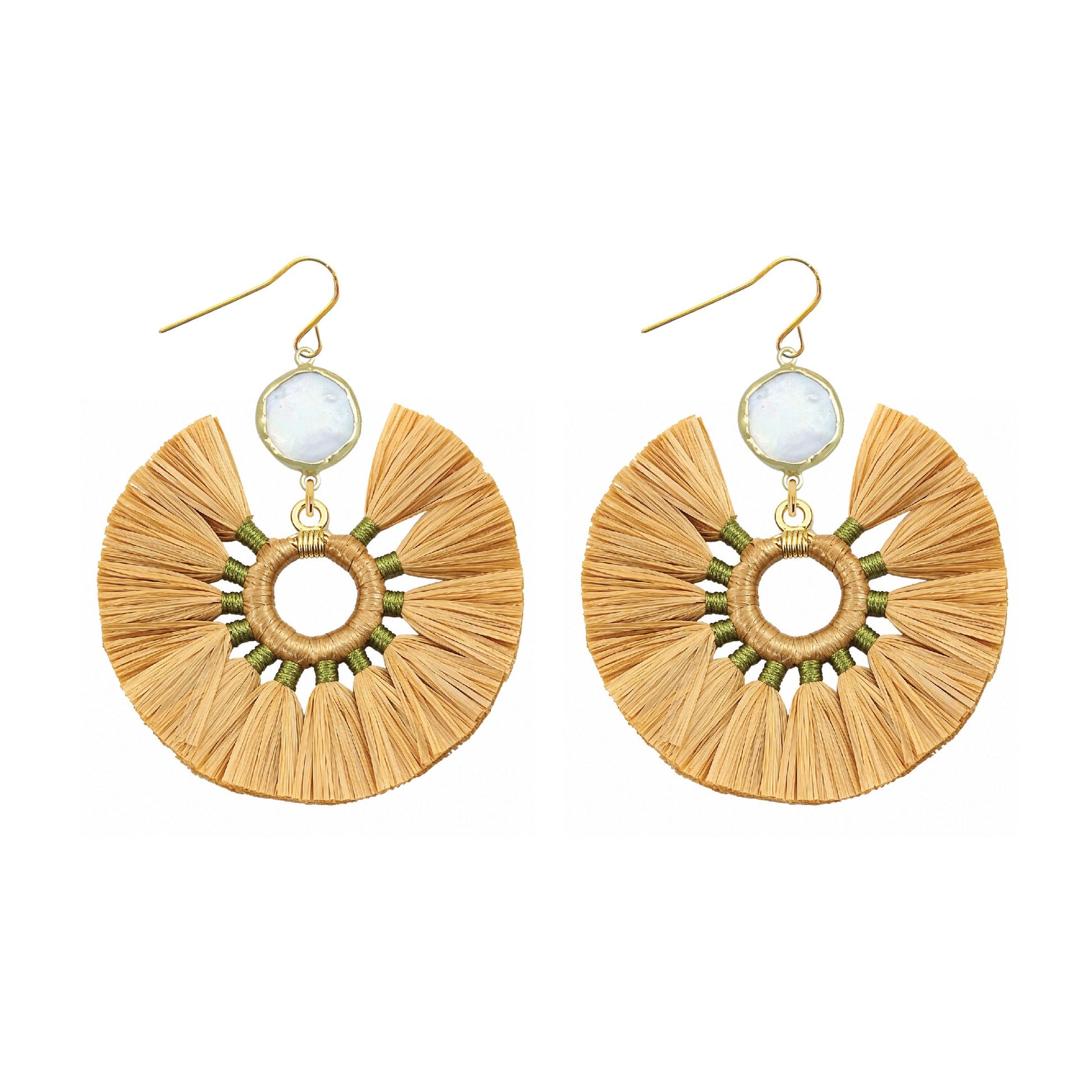 Pearl and Raffia Fan Earrings Robyn Canady 