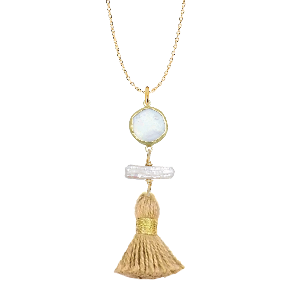 Pearl and Gold Tassel Necklace