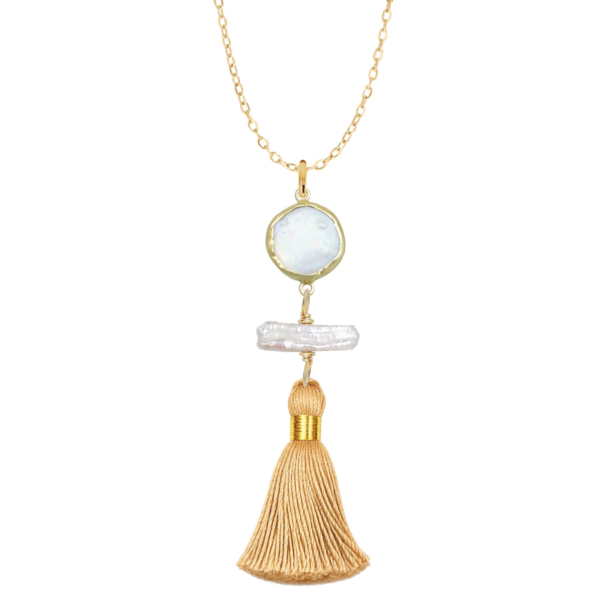 Pearl and Gold Tassel Necklace Robyn Canady 