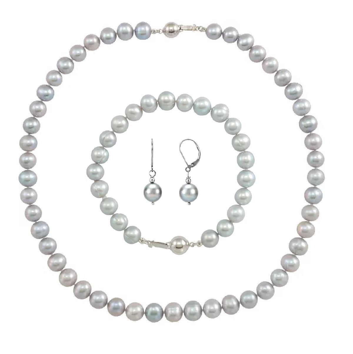 Luxe Gray Freshwater Pearl Gift Set, Necklace, Bracelet & Earrings Necklace Robyn Canady 