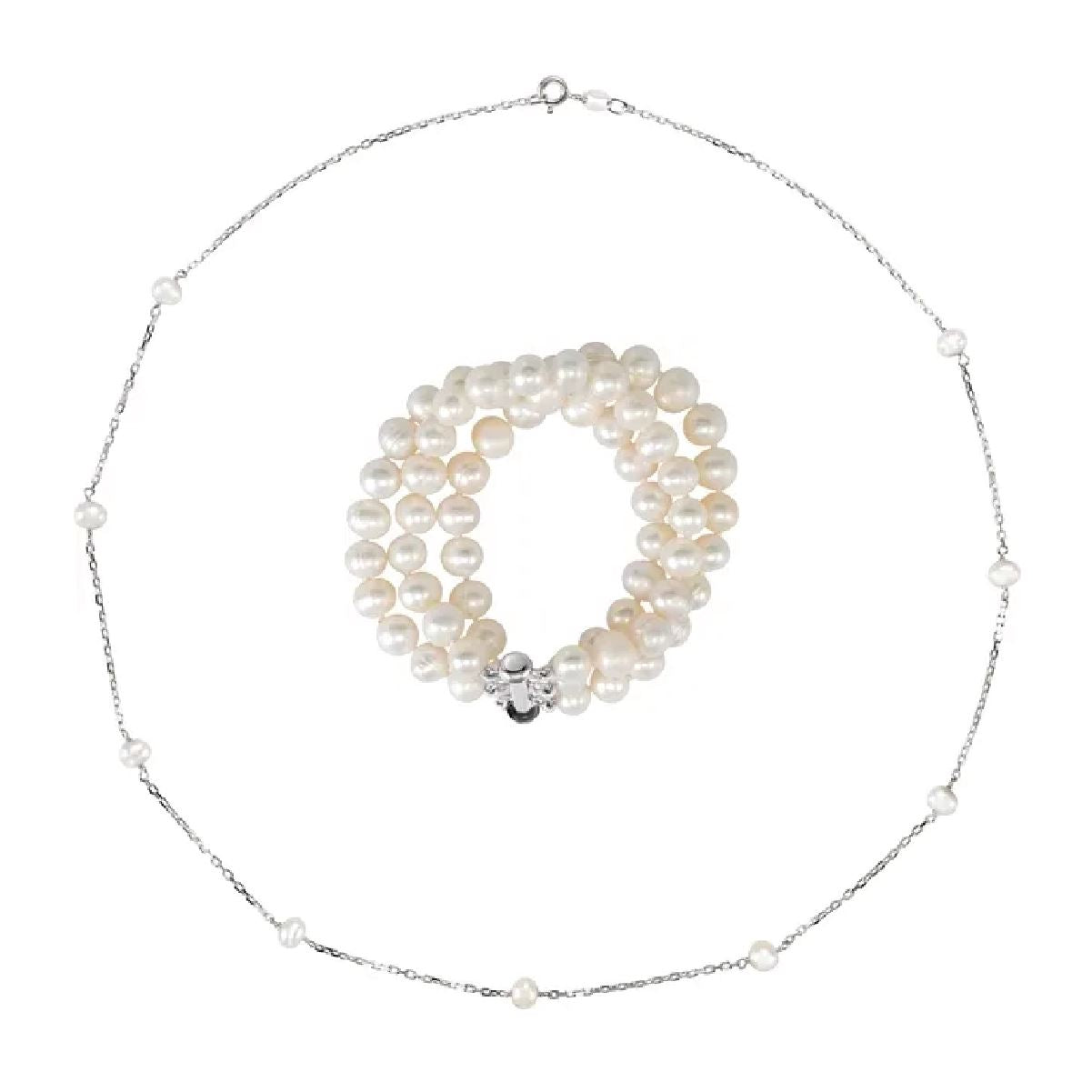 Luxe White Freshwater Pearl Gift Set, Necklace & Bracelet Necklace Robyn Canady 