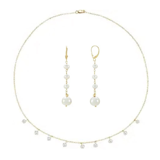 Luxe White 14K Freshwater Pearl Gift Set, Necklace & Earrings Necklace Robyn Canady 