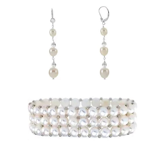 Luxe White Freshwater Pearl Gift Set, Earrings & Bracelet Necklace Robyn Canady 