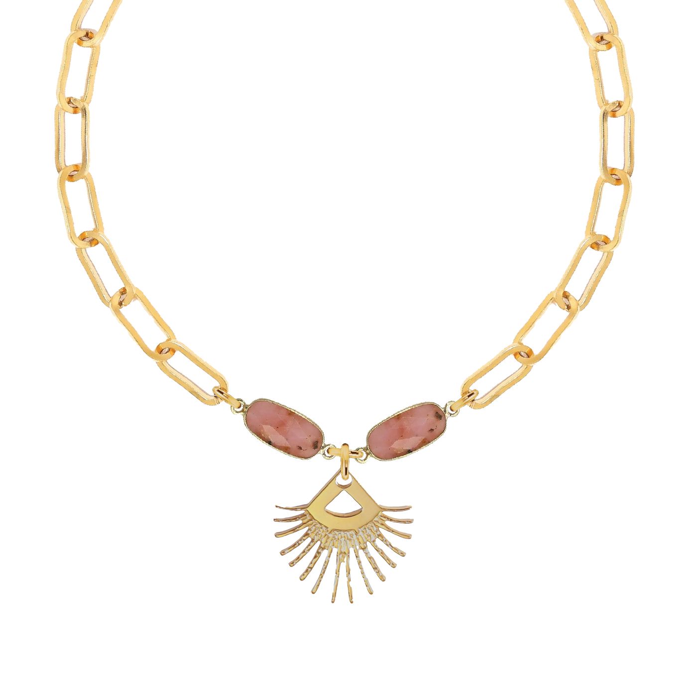 Pink Opal Sunburst Fringe Paperclip Chain Necklace Robyn Canady 