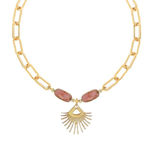 Pink Opal Sunburst Fringe Paperclip Chain Necklace Robyn Canady 