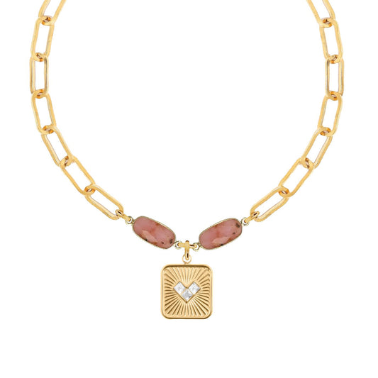 Pink Opal Heart Paperclip Chain Necklace Robyn Canady 