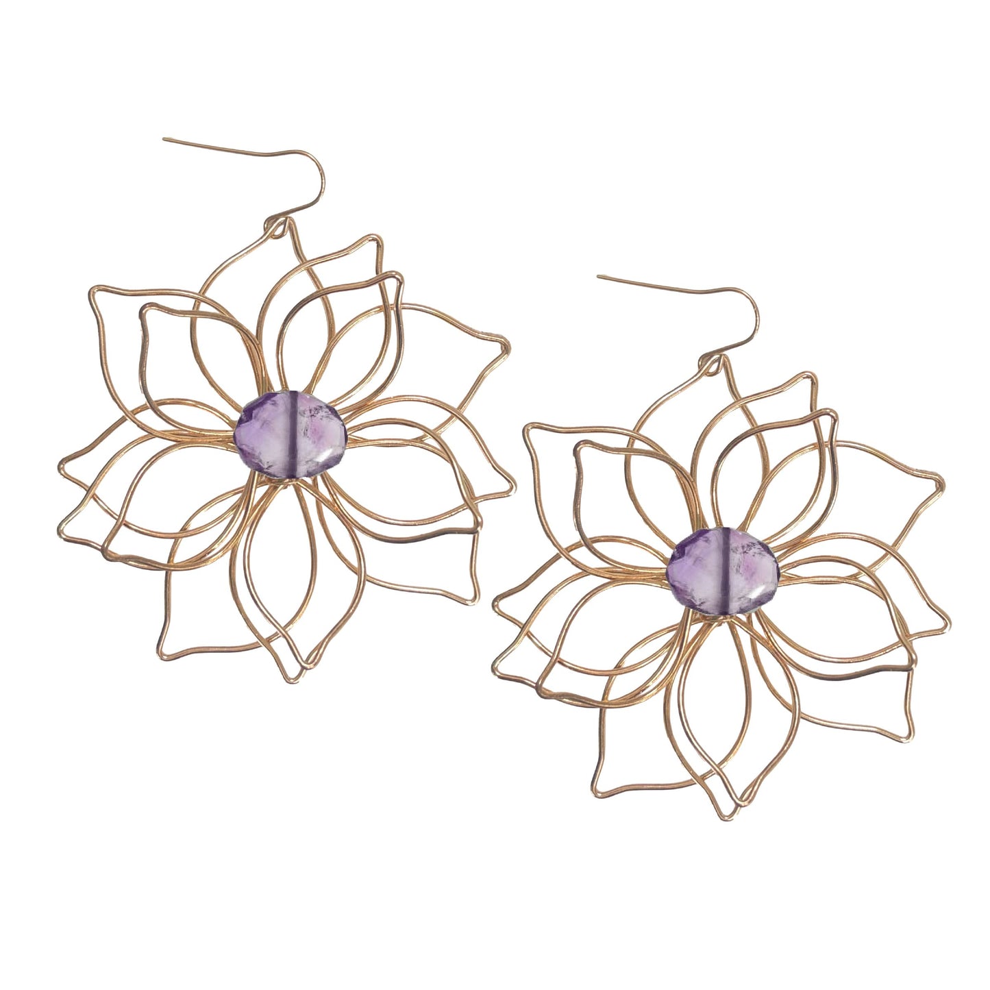 Amethyst Large Flower Earrings Robyn Canady Gold 