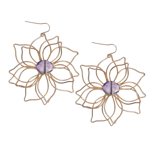 Amethyst Large Flower Earrings Robyn Canady Gold 