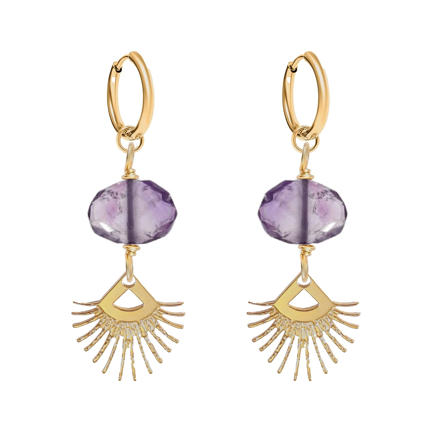Sunburst Fringe Amethyst Drop Earrings Robyn Canady Gold 