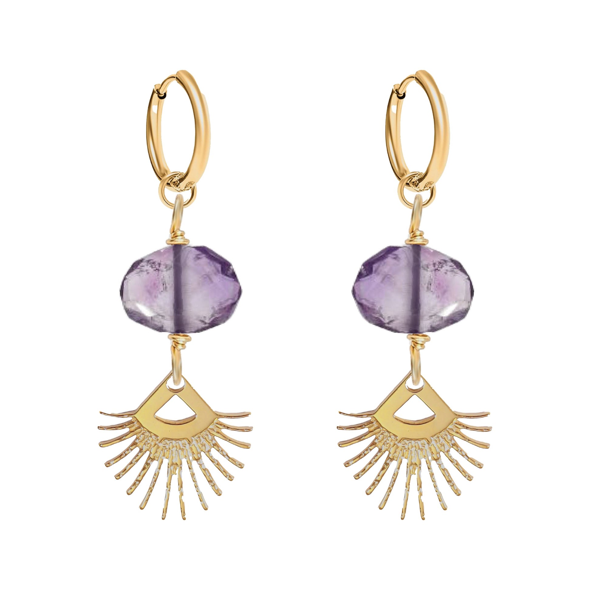 Sunburst Fringe Amethyst Drop Earrings Robyn Canady Gold 