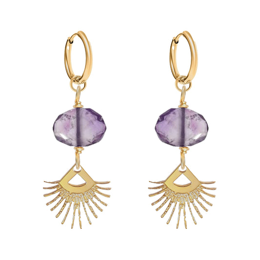 Sunburst Fringe Amethyst Drop Earrings Robyn Canady Gold 