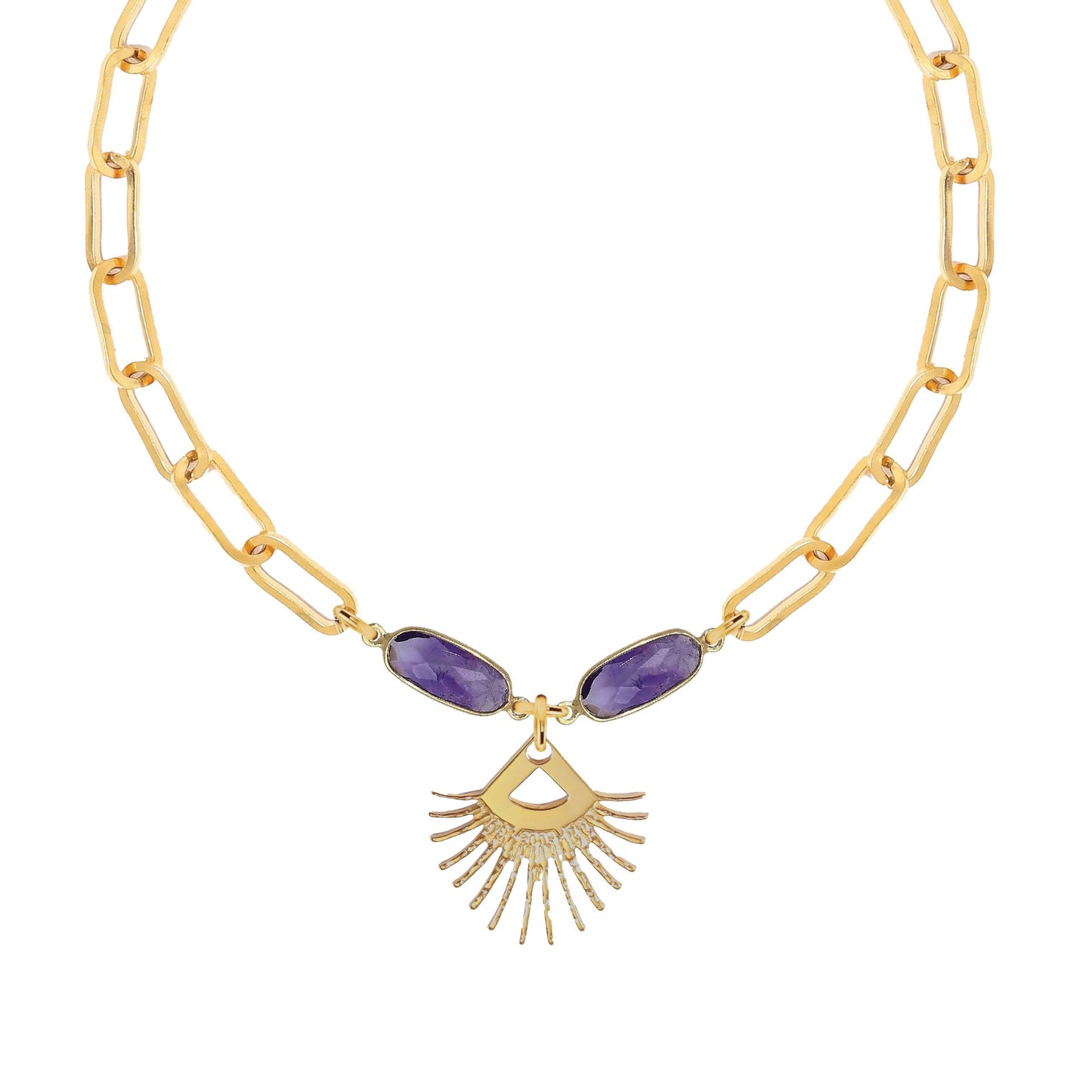 Amethyst Sunburst Fringe Paperclip Chain Necklace Robyn Canady 