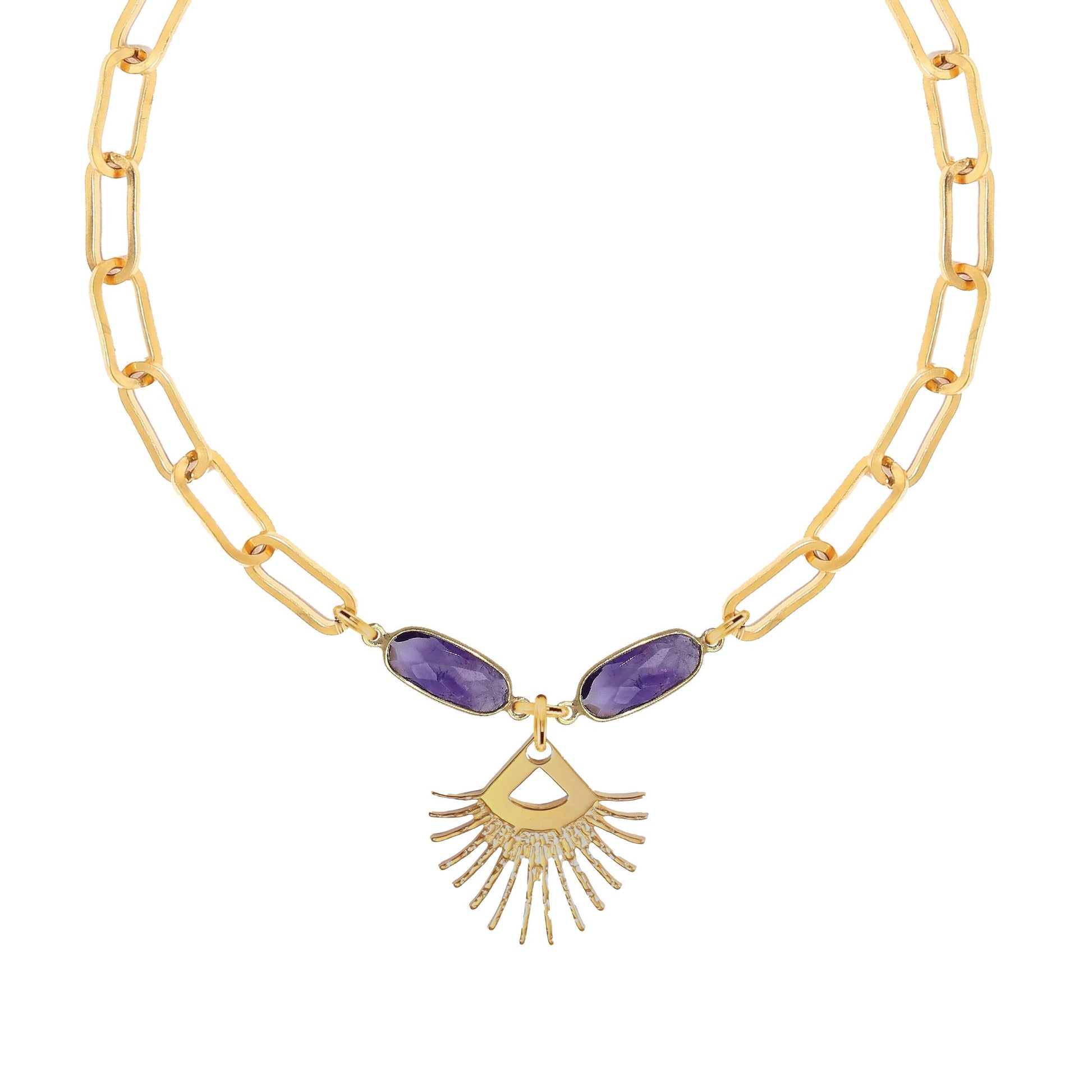 Amethyst Sunburst Fringe Paperclip Chain Necklace Robyn Canady 