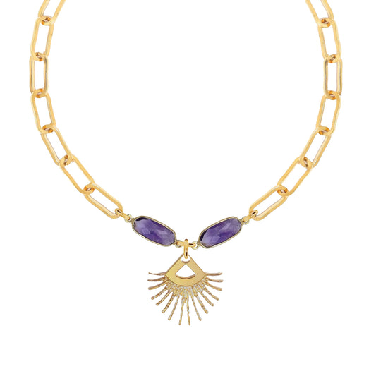 Amethyst Sunburst Fringe Paperclip Chain Necklace Robyn Canady 